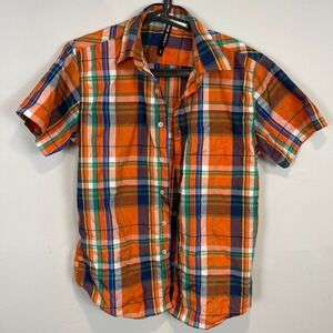 Men's True Rock Orange Plaid Short‎ Sleeve Button Down Shirt Size S